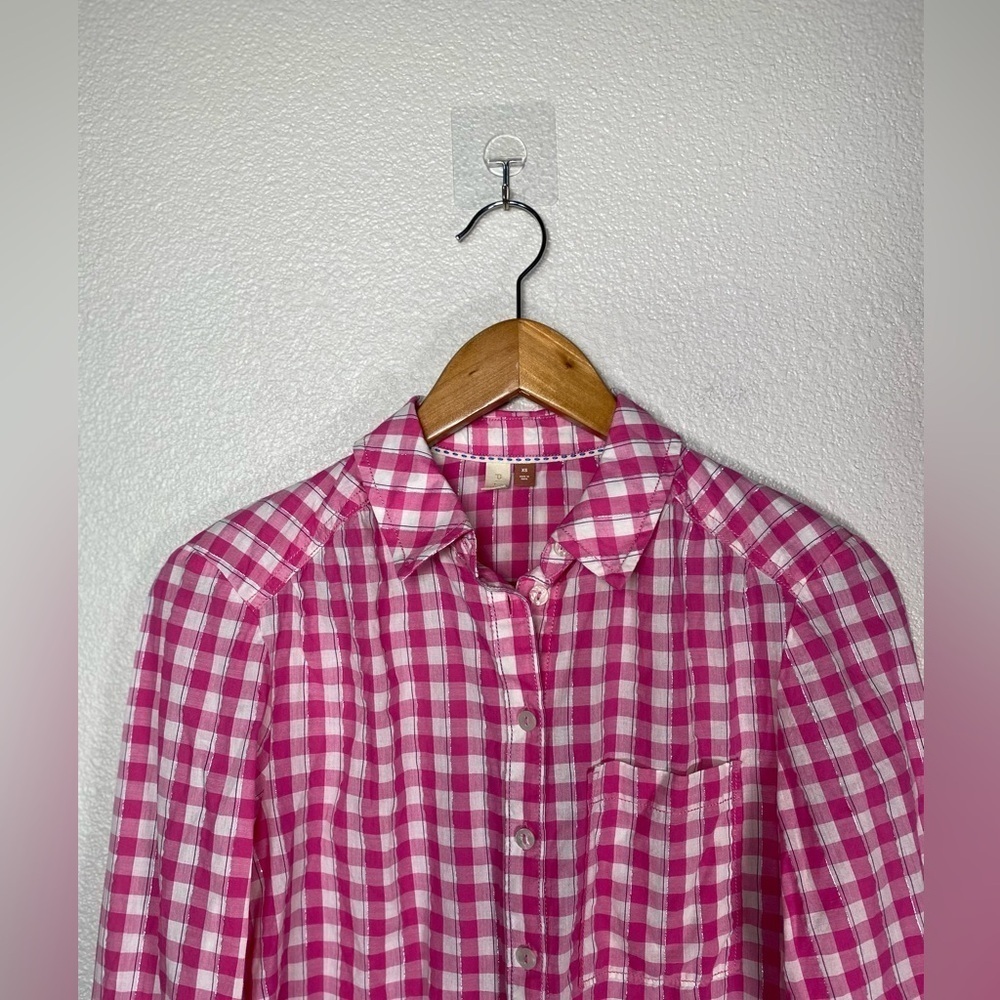 Anthro x Pilcro Deb Shimmer Gingham Ombré button down shirt. XS H11 - Picture 4 of 8